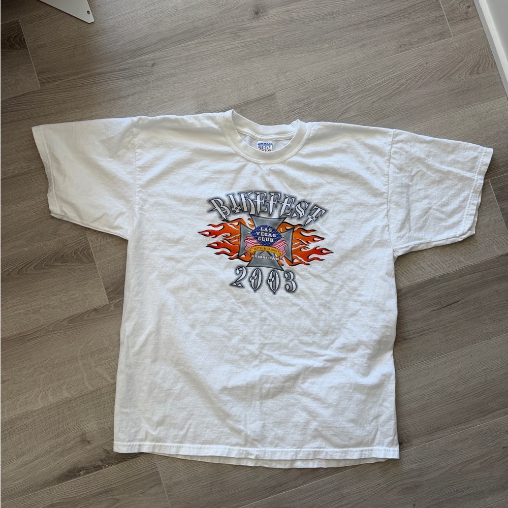 White Bikefest 2003 Las Vegas Club Hotel and Casino Graphic Tee T Shirt